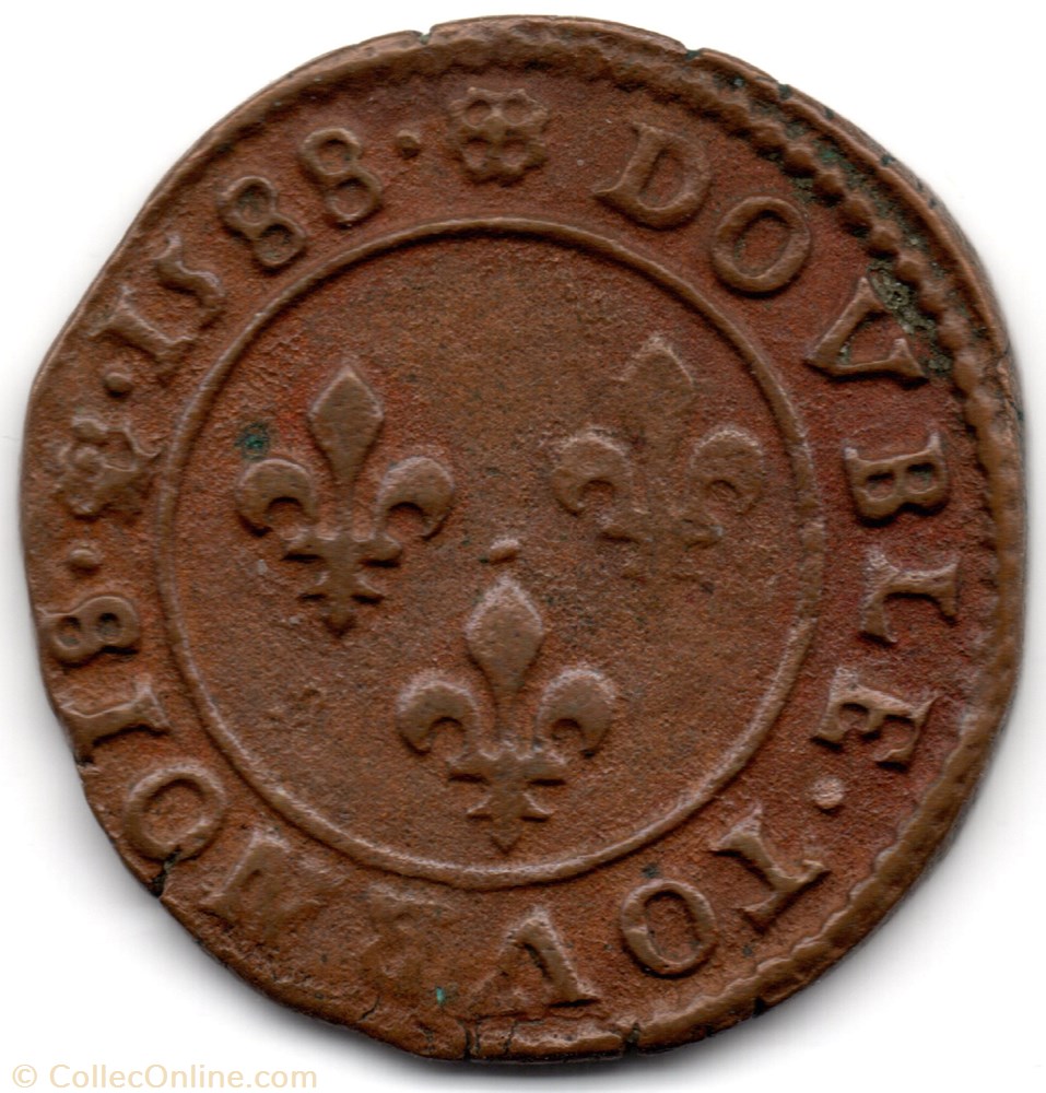 CGKL118 - Double tournois HENRI III 1588C St-Lô monnaie france a royale cgkl118 double tournois henri iii 1588c st lo