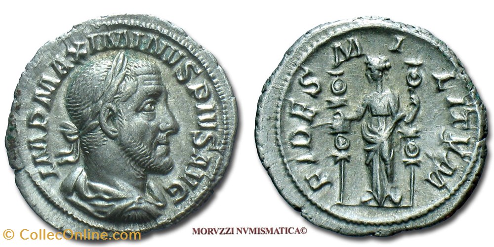 Monete Antiche Romane. Moneta romana autentica MASSIMINO TRACE. Argento.  DENARIO