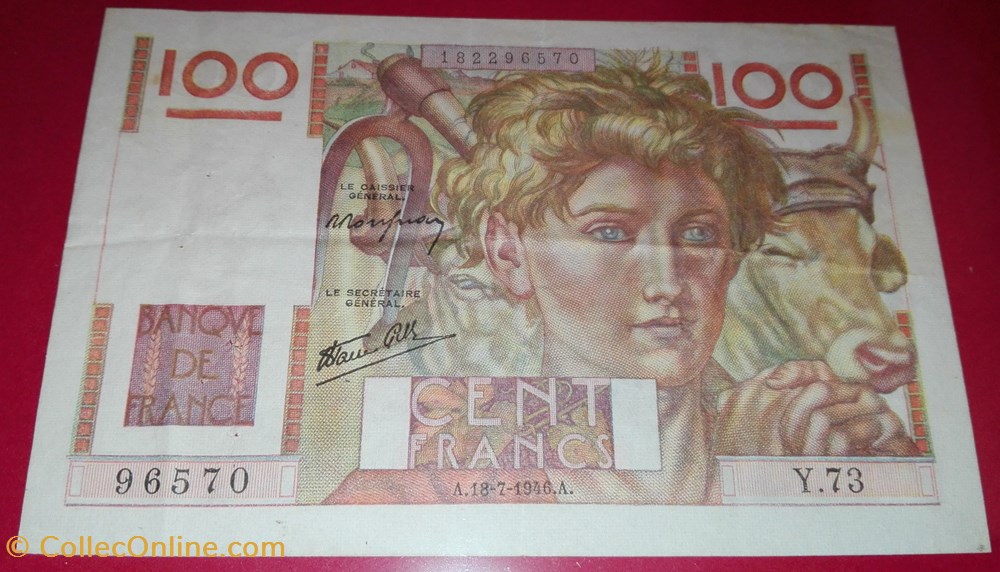billets 100 francs jeune paysan