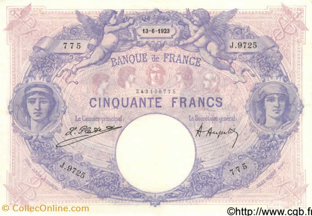50 Francs Bleu et rose billets 50 francs bleu et rose