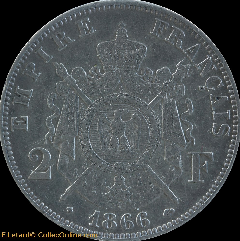 Napoléon III - 2 Francs Tête laurée - 1866 BB monnaies monde france napoleon iii 2 francs tete lauree 1866 bb