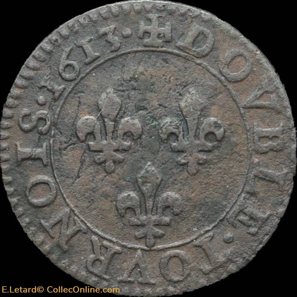 monnaies europe medievale france royales louis xiii double tournois de paris type 1 1613 cgkl 386