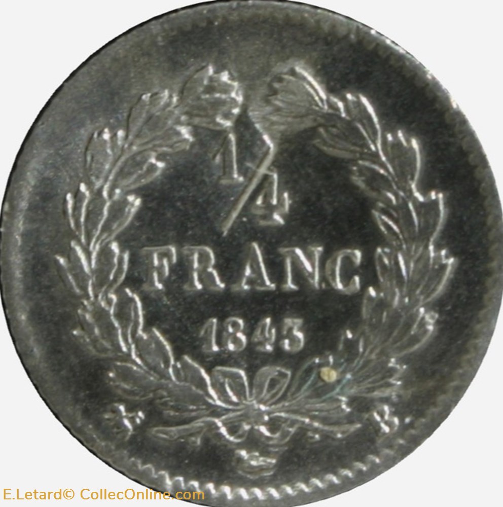monnaies monde france louis philippe 1er 1 4 franc 1843 b