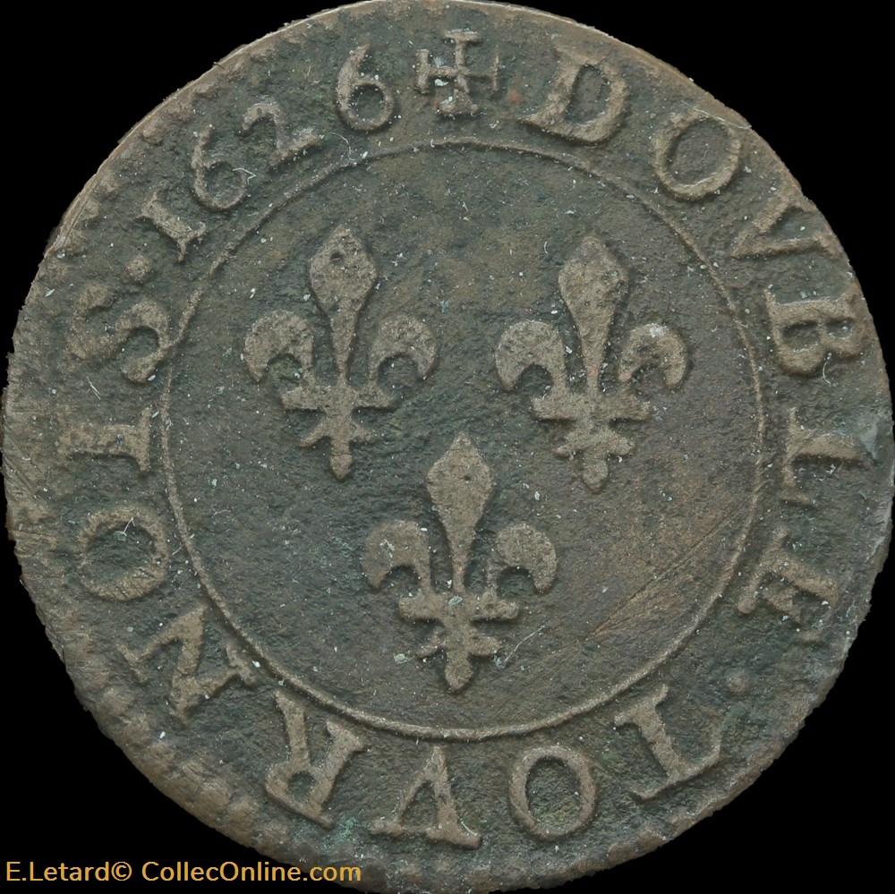 Louis XIII - Double Tournois de Paris Type 3 1626 - CGKL.390 monnaies europe medievale france royales louis xiii double tournois de paris type 3 1626 cgkl 390