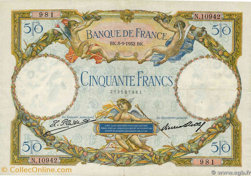 50 Francs Merson modifié billets 50 francs merson modifie