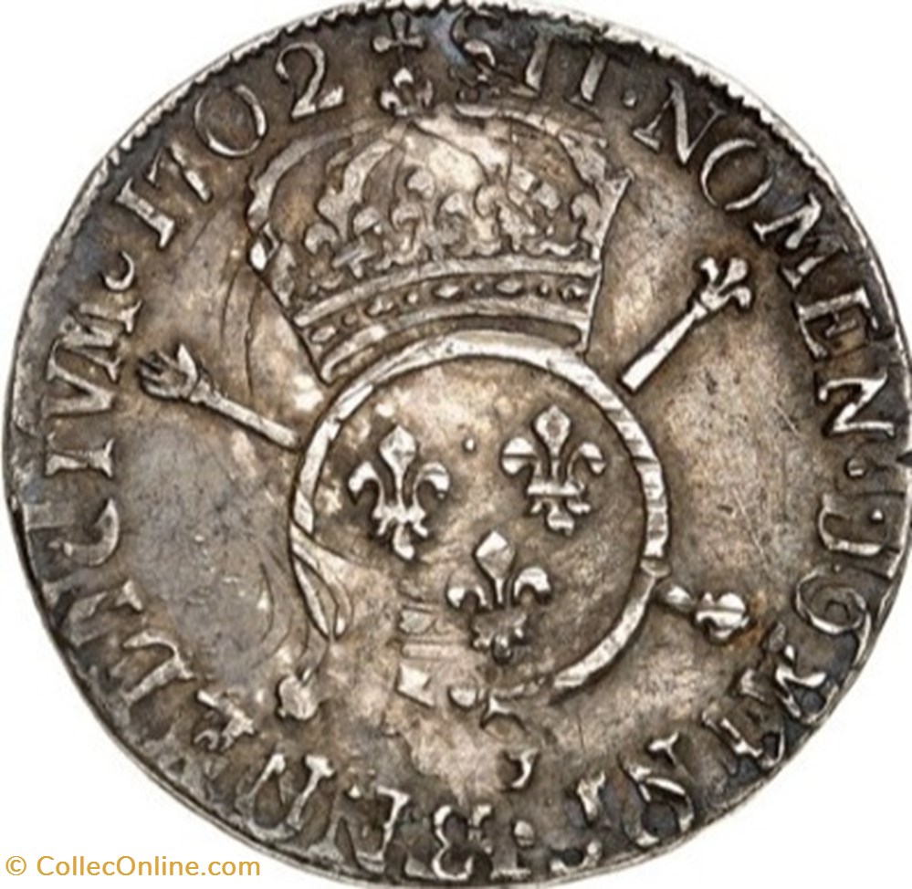 monnaies europe medievale france royales quart ecu aux insignes 1702 g