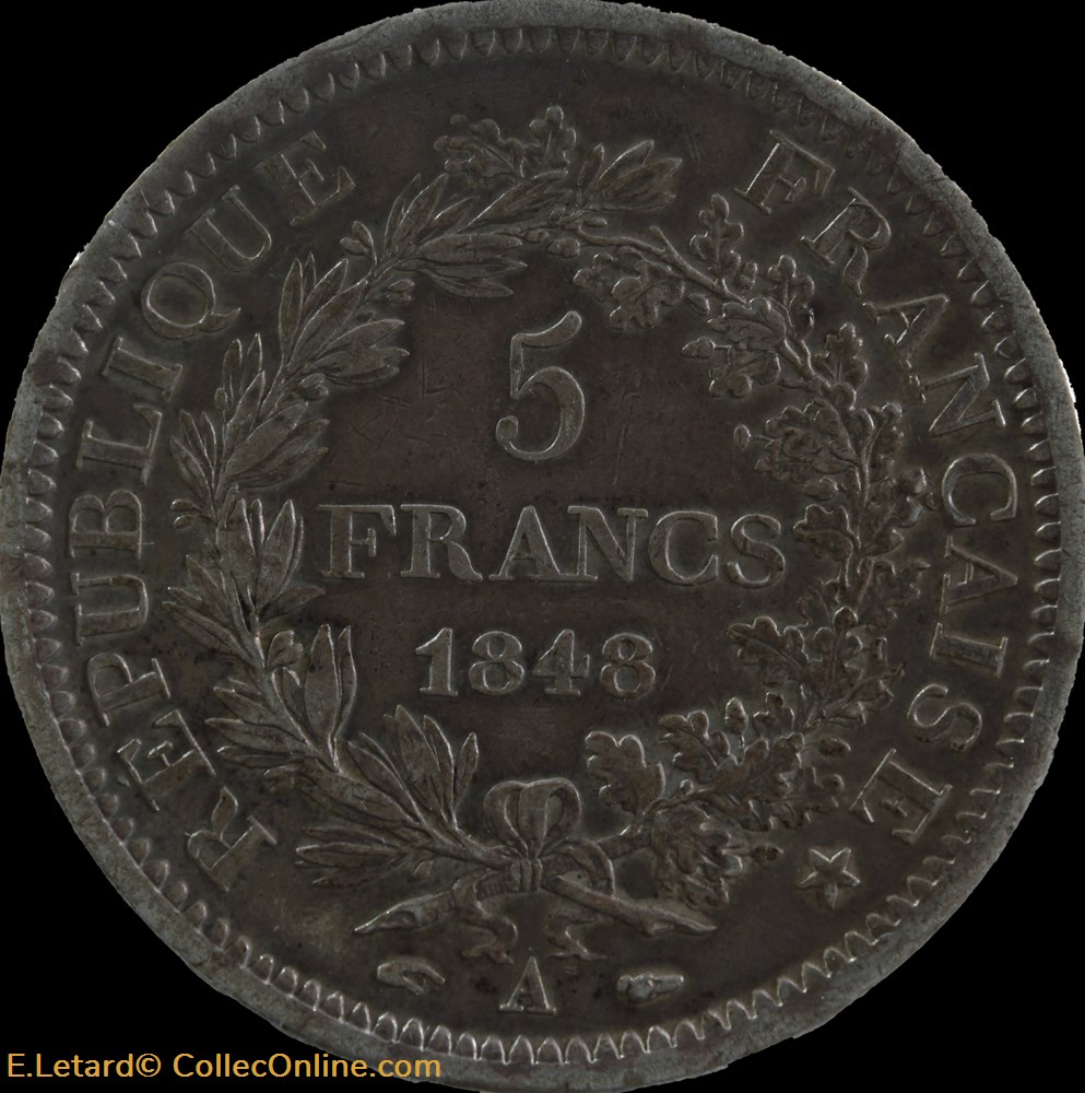 5 Francs Hercule - 1848 A monnaie france moderne 5 francs hercule 1848 a