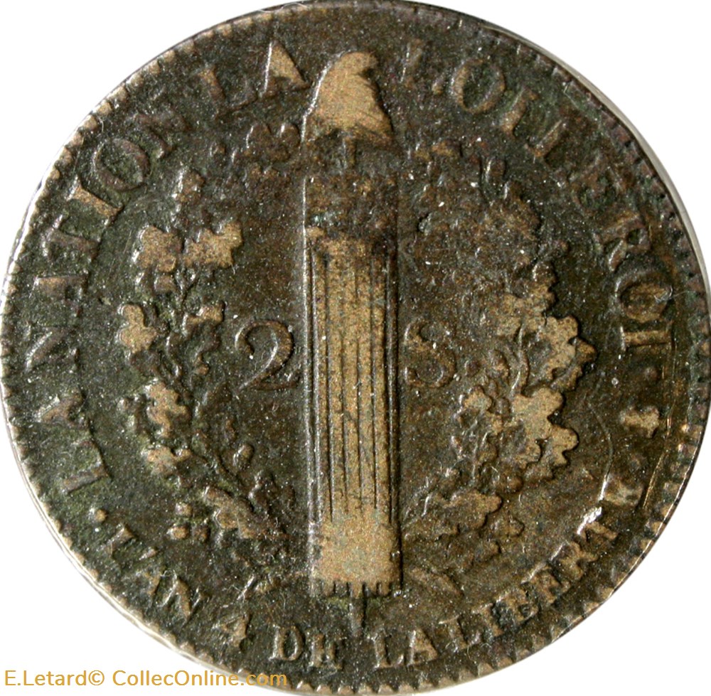 Constitution - 2 Sols François 1792 Paris monnaies monde france constitution 2 sols francois 1792 paris