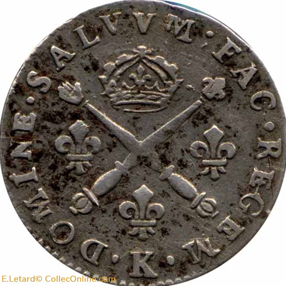 Dix Sols aux insignes 1707 K monnaies europe medievale france royales dix sols aux insignes 1707 k
