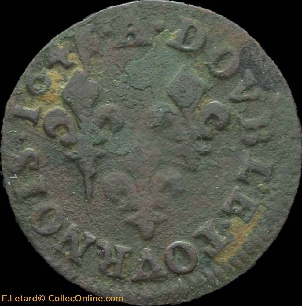 Louis XIII - Double Tournois de Corbeil Type de Warin 1643 - CGKL.516 monnaies europe medievale france royales louis xiii double tournois de corbeil type de warin 1643 cgkl 516
