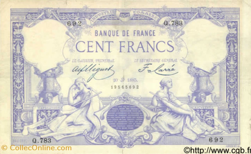 100 Francs type 1882 billets 100 francs type 1882