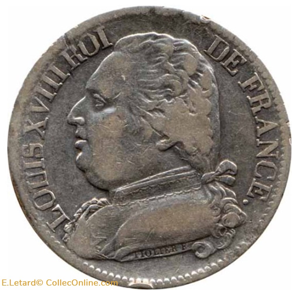 monnaies monde france louis xviii 5 francs buste habille 1814 i