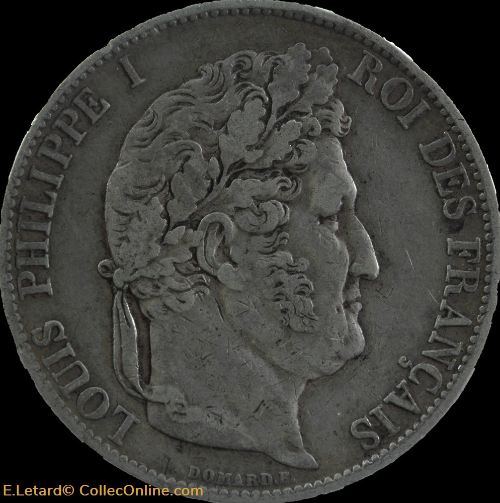 monnaies monde france louis philippe 1er 5 francs domard type 3 1845 bb