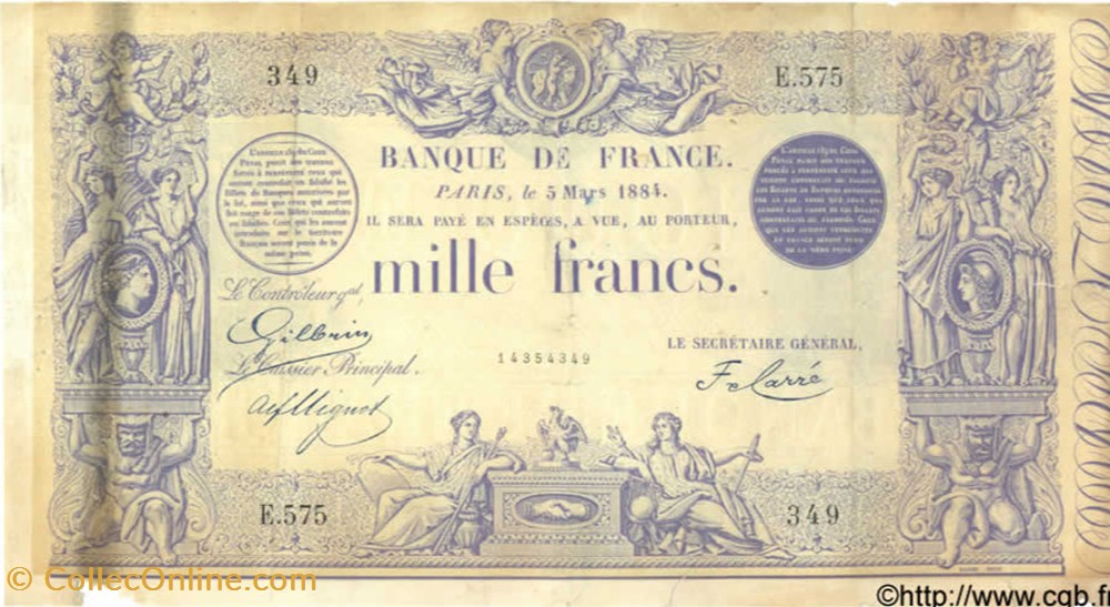 1000 Francs type 1862 - Indices noirs modifié billets 1000 francs type 1862 indices noirs modifie