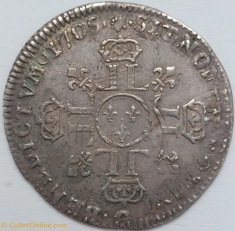 Douxième d'écu aux 8L type 2 1705 G monnaies europe medievale france royales douxieme ecu aux 8l type 2 1705 g
