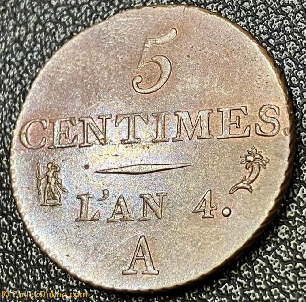 Cinq Centimes - Petit Module - An 4 A 3 monnaies monde france cinq centimes petit module an 4 a