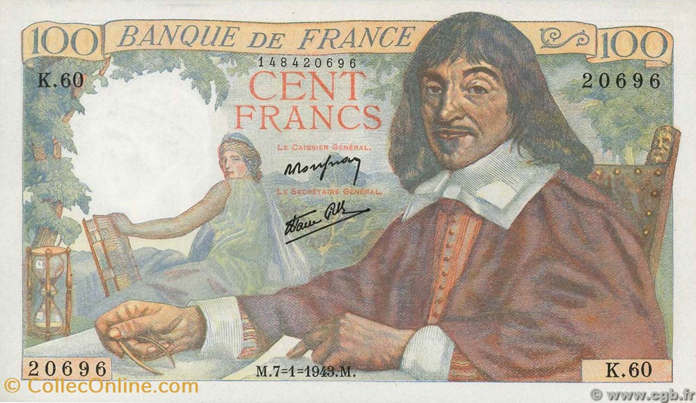 100 Francs Descartes billets 100 francs descartes