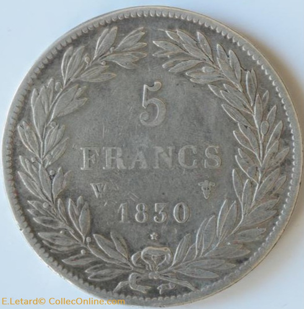 Louis-Philippe 1er - 5 Francs Tiolier sans I - 1830 W monnaies monde france louis philippe 1er 5 francs tiolier sans i 1830 w