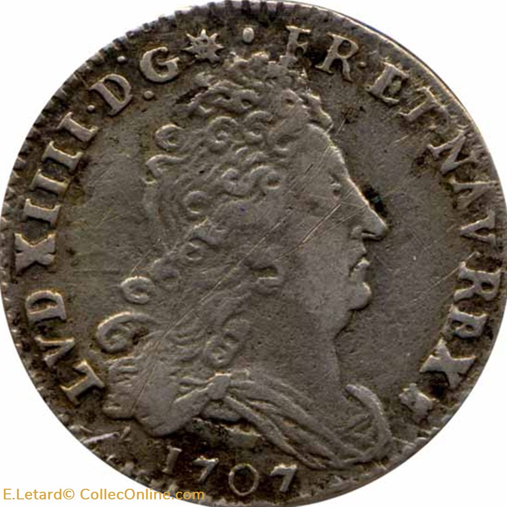 Dix Sols aux insignes 1707 K monnaies europe medievale france royales dix sols aux insignes 1707 k
