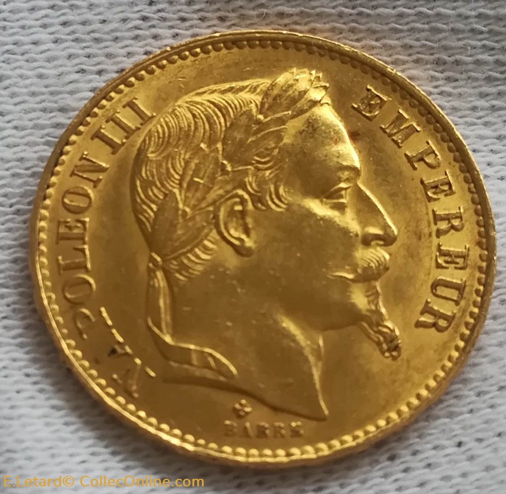 Napoléon III - 20 Francs Tête laurée - 1868 BB monnaies monde france napoleon iii 20 francs tete lauree 1868 bb