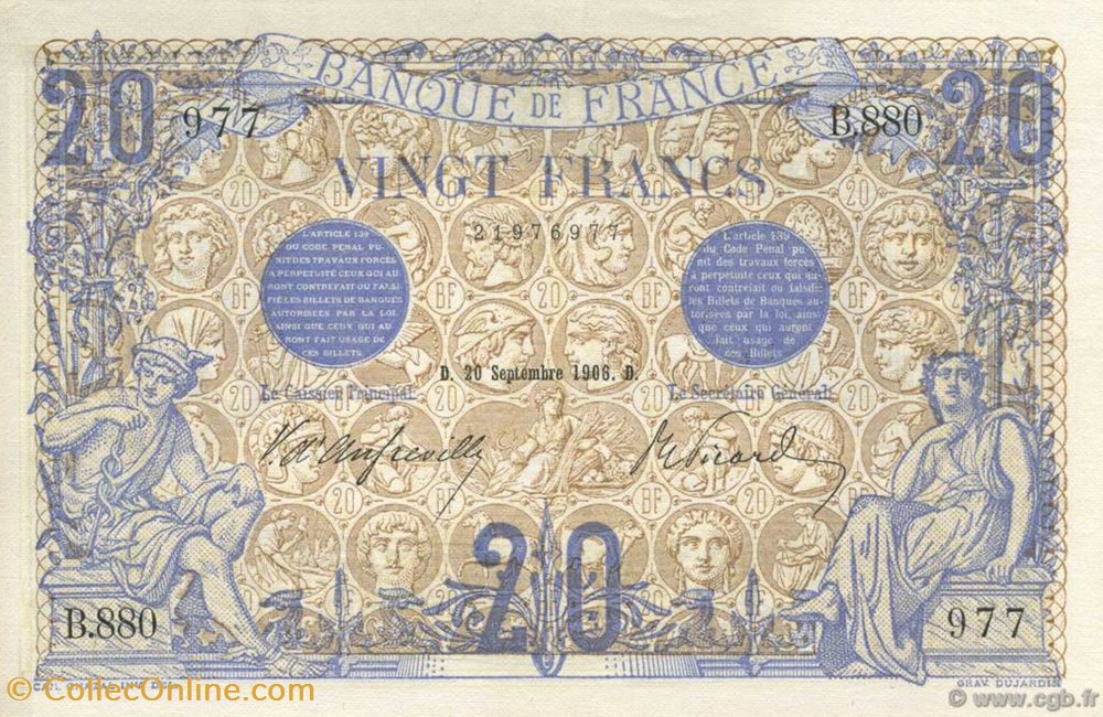 billets 20 francs bleu