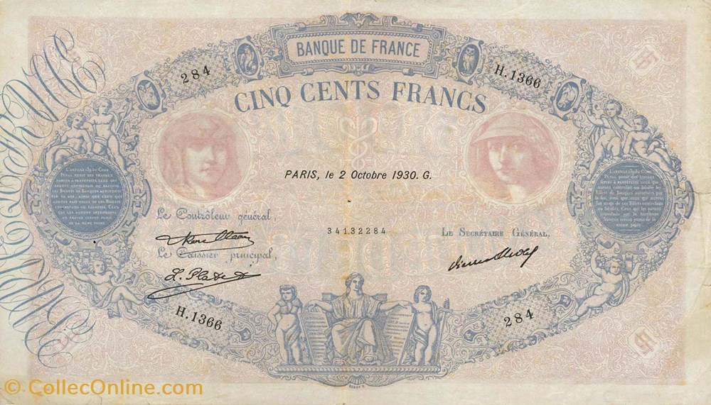 500 Francs Bleu et rose billets 500 francs bleu et rose