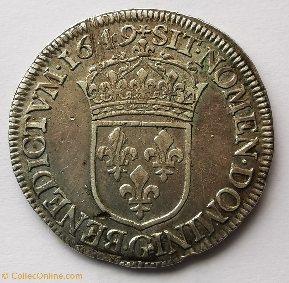 Demi écu à la mèche longue 1649 G monnaies europe medievale france royales demi ecu a la meche longue 1649 g