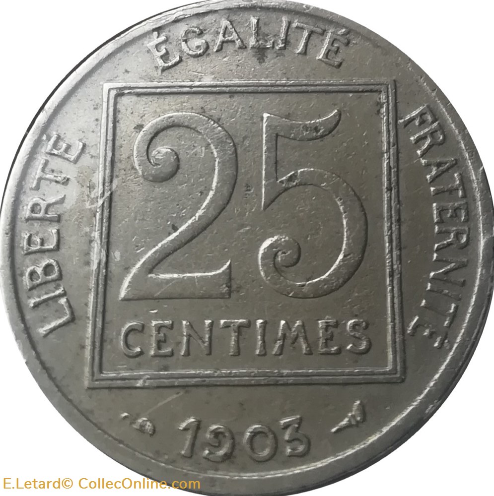 Vingt-Cinq Centimes Patey - Type 1 monnaies monde france vingt cinq centimes patey type 1