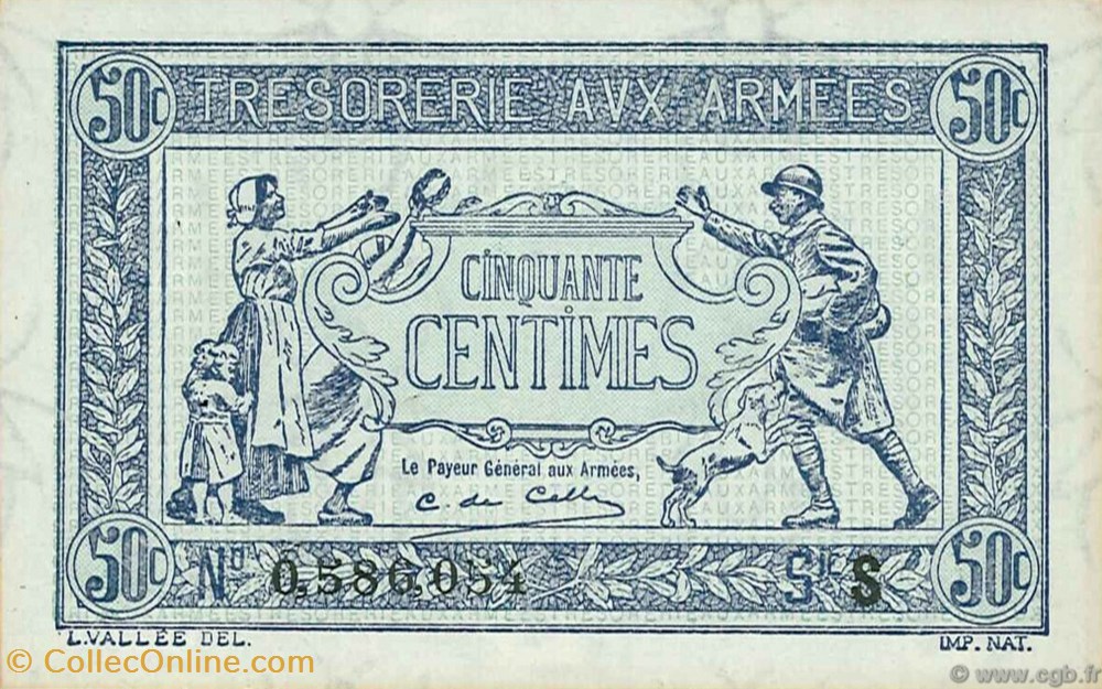 50 Centimes Trésorerie aux armées 1919 billets 50 centimes tresorerie aux armees 1919