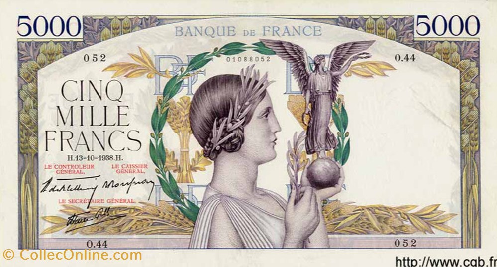 5000 Francs Victoire modifié "taille douce" billets 5000 francs victoire modifie taille douce