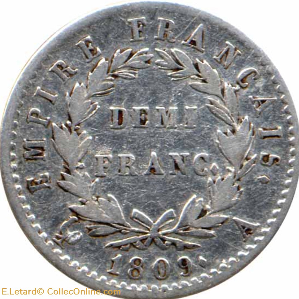 monnaie france moderne demi franc lauree empire 1809 a