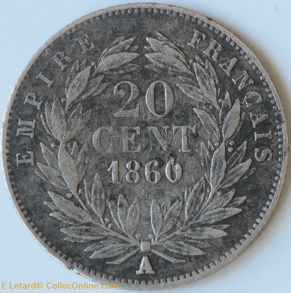 Napoléon III - 20 Centimes Tête nue - 1860 A monnaies monde france napoleon iii 20 centimes tete nue 1860 a