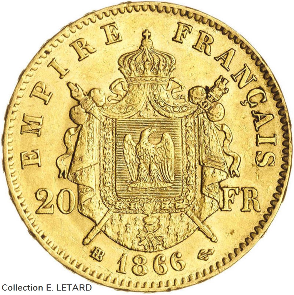 monnaies monde france 20 francs or tete lauree 1866 bb