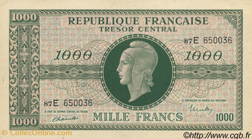 1000 Francs Marianne chiffres maigres billets 1000 francs marianne chiffres maigres