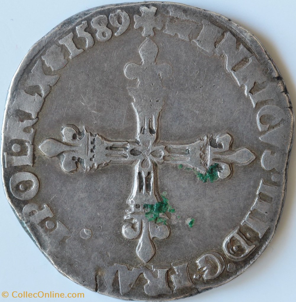 Quart d'Ecu - 1589 A monnaies europe medievale france royales quart ecu 1589 a