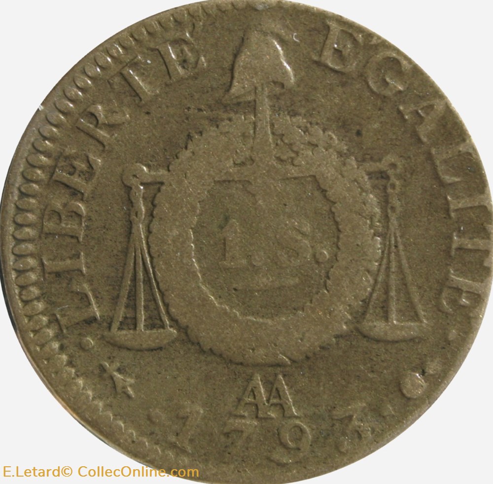 monnaies monde france sol aux balances republique francoise 1793 metz