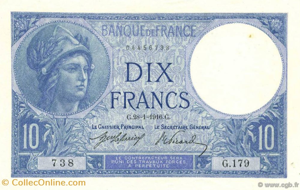 10 Francs Minerve billets 10 francs minerve