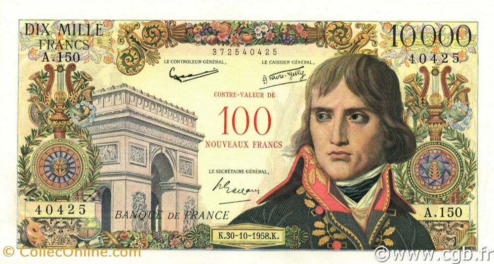 100 Nouveaux Francs sur 10000 Francs Bonaparte billets 100 nouveaux francs sur 10000 francs bonaparte