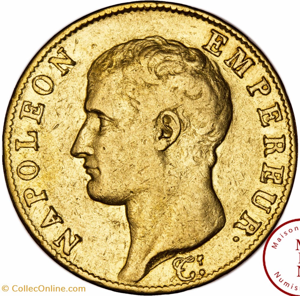 Napoléon Ier - 40 Francs - Tête nue, calendrier grégorien monnaies monde france napoleon ier 40 francs tete nue calendrier gregorien