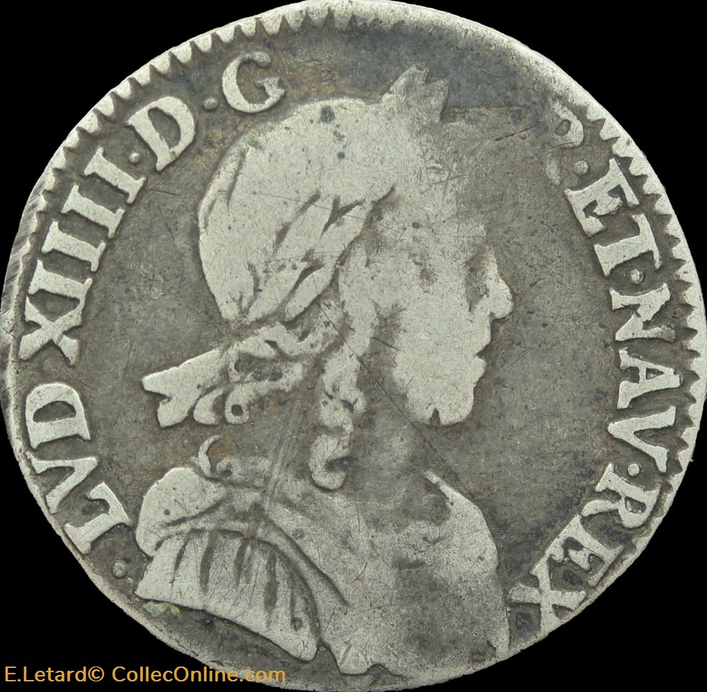 Douxième d'écu à la mèche longue 1648 K monnaies europe medievale france royales douxieme ecu a la meche longue 1648 k