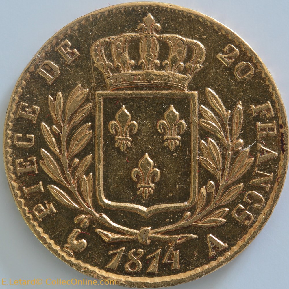 Louis XVIII - 20 Francs Buste Habillé - 1814 A monnaies monde france louis xviii 20 francs buste habille 1814 a