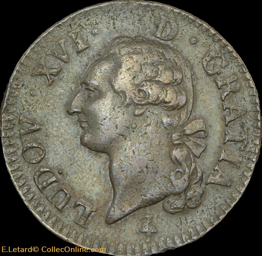 Sol à l'Ecu 1791 A monnaies europe medievale france royales sol a ecu 1791 a