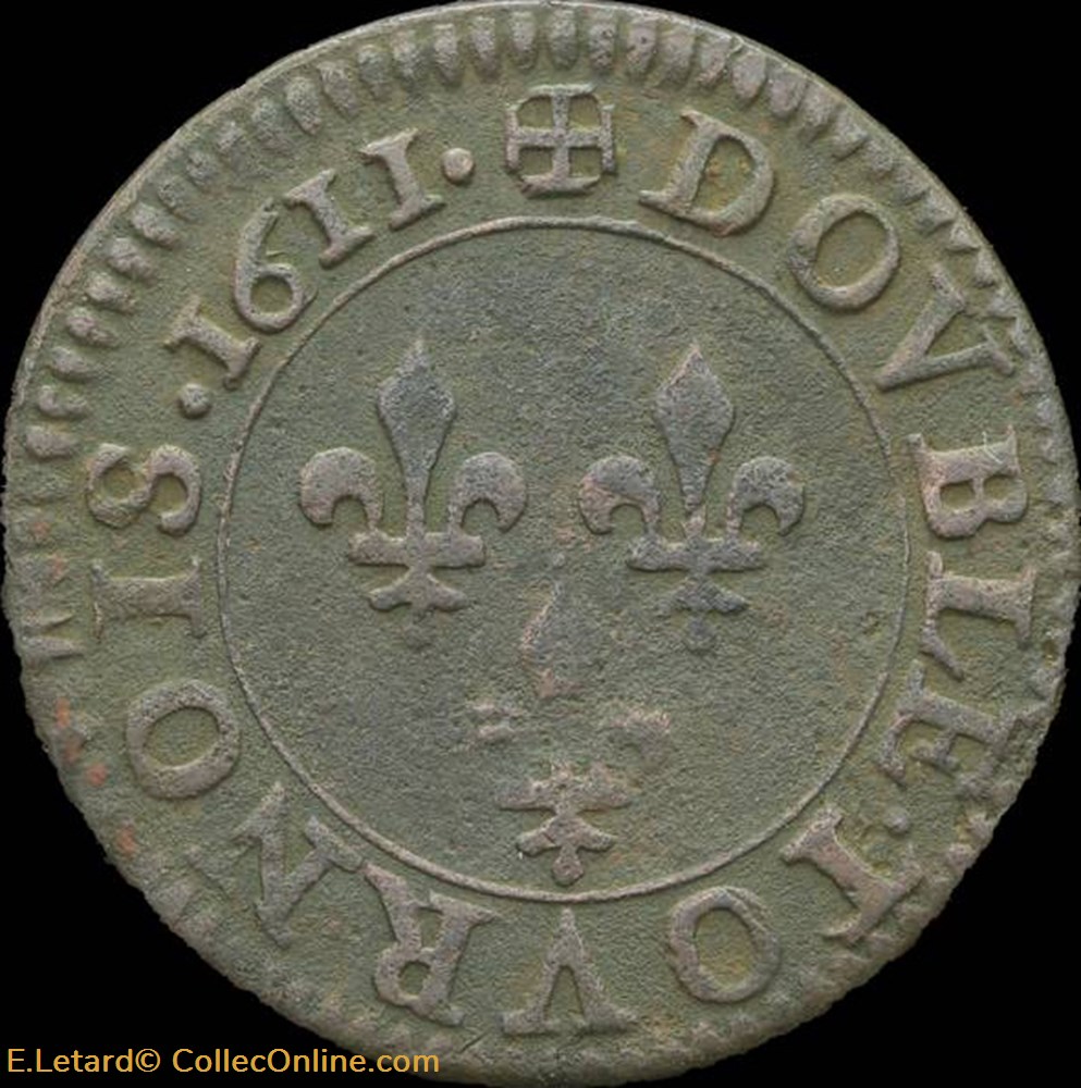monnaies europe medievale france royales louis xiii double tournois de paris type 1 1611 cgkl 386