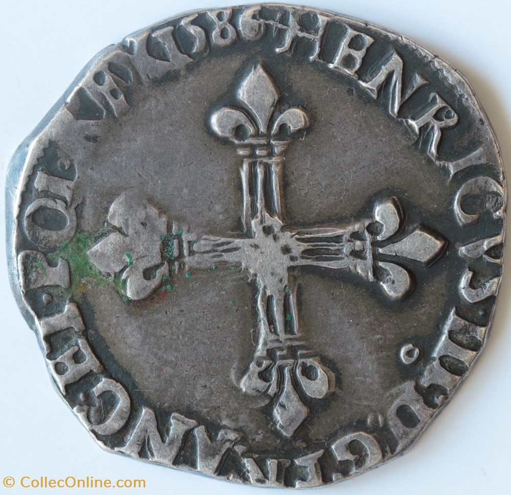 monnaies europe medievale france royales quart ecu 1586 9