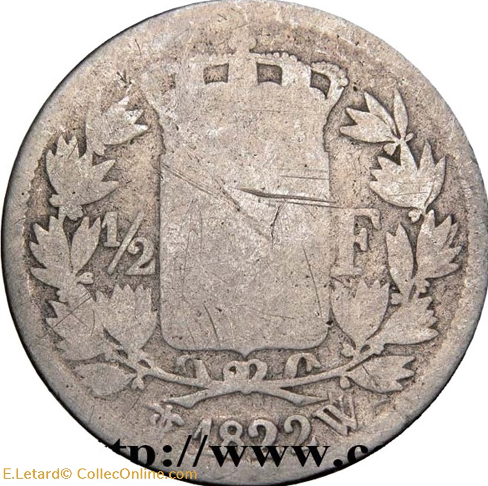 Demi Franc - 1822 W monnaies monde france demi franc 1822 w