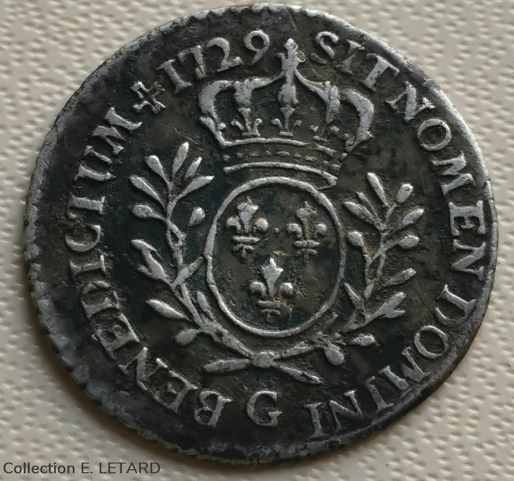 monnaies europe medievale france royales vingtieme ecu aux branches olivier 1729 g