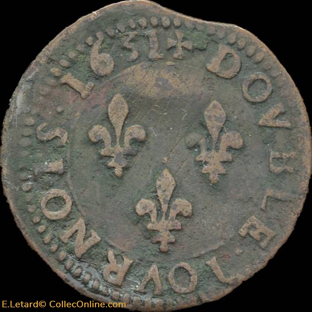 Louis XIII - Double Tournois de La Rochelle Type 1 1631 - CGKL.304.B monnaies europe medievale france royales louis xiii double tournois de la rochelle type 1 1631 cgkl 304 b