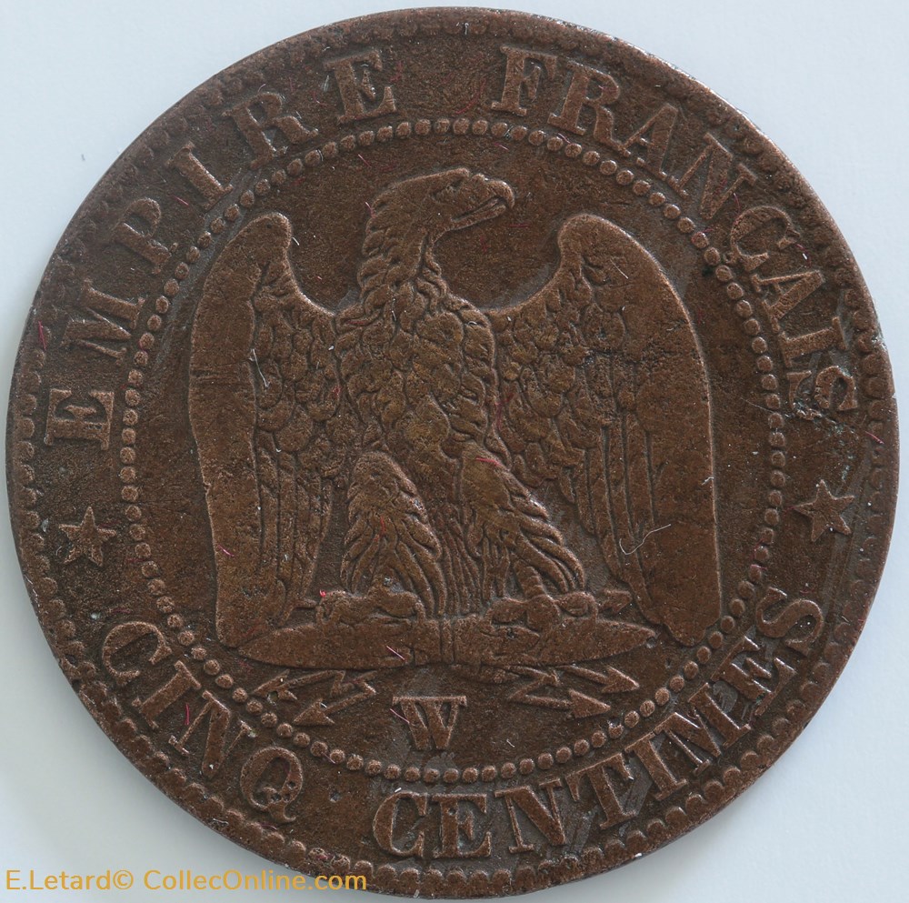 Cinq Centimes Tête nue - 1854 W monnaies monde france cinq centimes tete nue 1854 w
