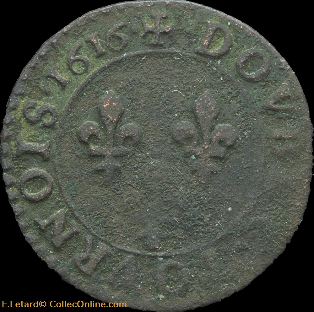 Louis XIII - Double Tournois d'Amiens Type 3 1616 - CGKL.266 monnaies europe medievale france royales louis xiii double tournois amiens type 3 1616 cgkl 266