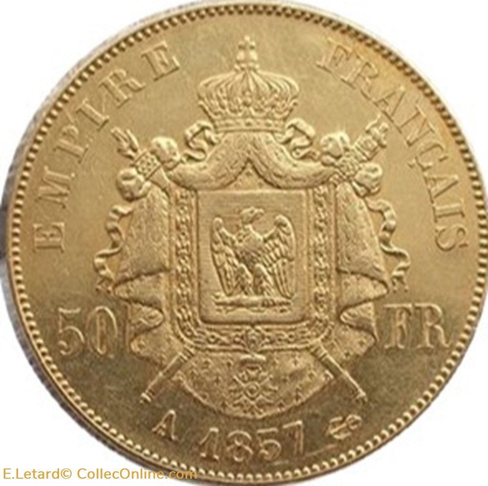 Napoléon III - 50 Francs Tête nue - 1857 A monnaies monde france napoleon iii 50 francs tete nue 1857 a